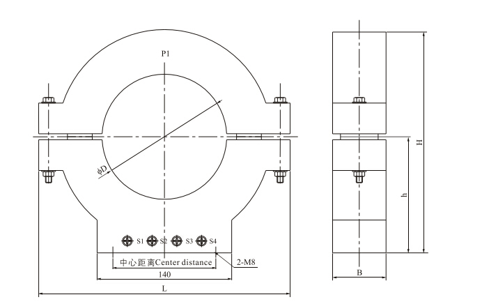 LCT-2、3、4、7零序电流互感器外形及安装尺寸图