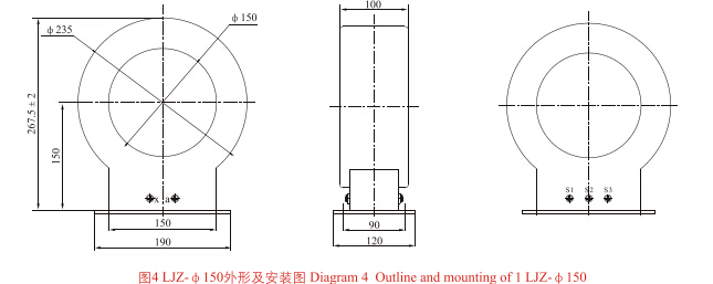 LJZ-Φ65、Φ75、Φ110、Φ150零序电流互感器外形及安装尺寸