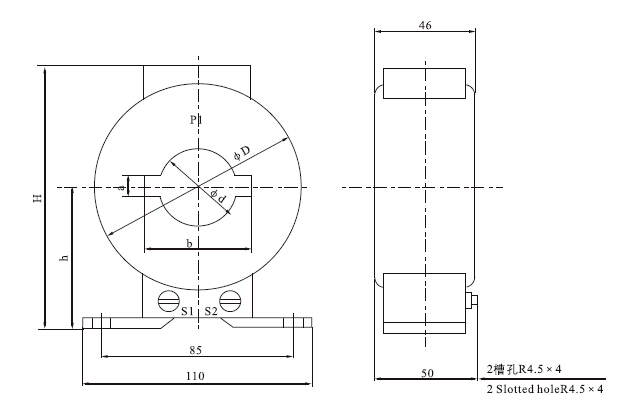 LMZ1/LMZJ1-0.5型电流互感器安装尺寸