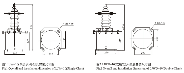 LJW、LJWD-10、35电流互感器外形及安装尺寸图