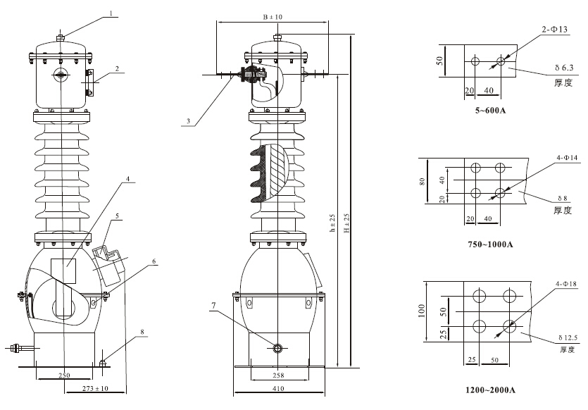 LB6-35(LABN6-35)电流互感器外形及安装尺寸图 LB6-35(LABN6-35)电流互感器外形及安装尺寸图