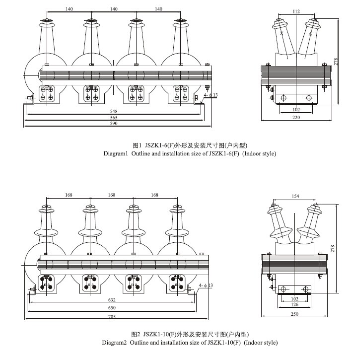 JSZK2-6、10(F)抗铁磁谐振三相电压互感器外形及安装尺寸图