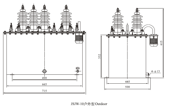 JSJW-3、6、10(Q)户外电压互感器外形及安装尺寸图