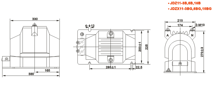 JDZ11-3、6、10/UNZ10电压互感器外形尺寸
