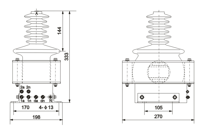 JDZ(X)F16-3、6、10GYW1电压互感器外形尺寸
