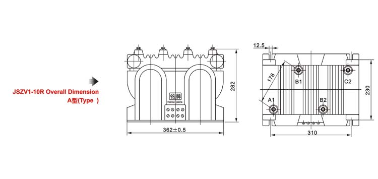 JSZV1-10R、JSZV2-6、10R、JSZV3-3、6、10R电压互感器外形尺寸