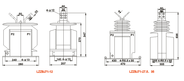 LZZBJ71-12、35W电流互感器外形尺寸